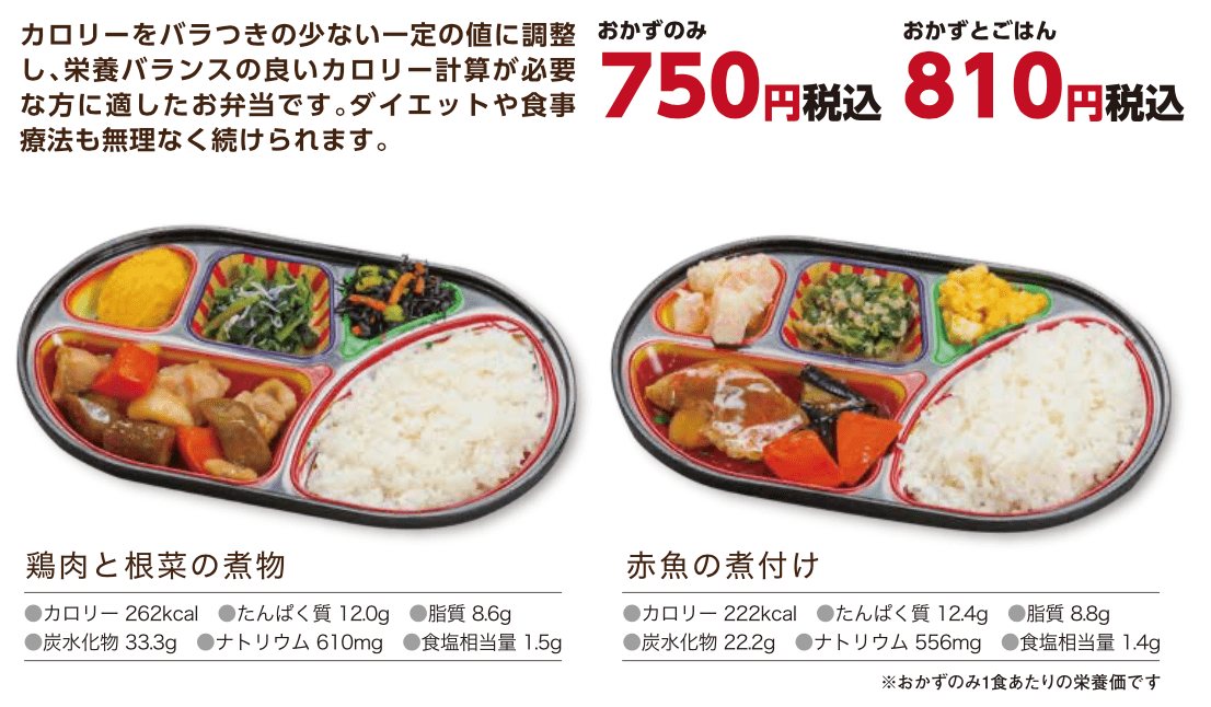 おかずのみ750円(税込)おかずとご飯810円(税込)